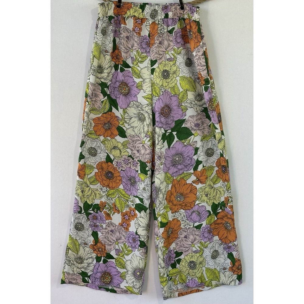 Evolutionary Floral Wide Leg Pants Retro Colorful Size Small Women's 70's Artsy